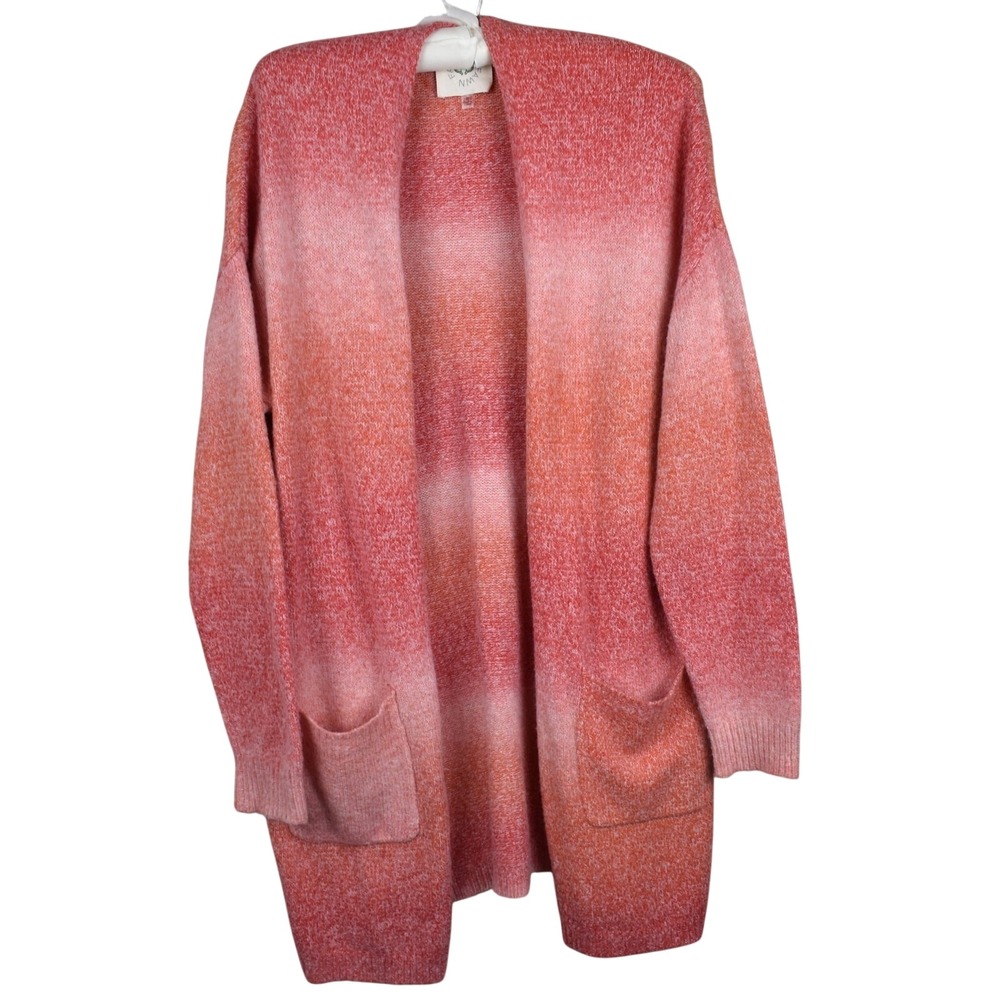 Fantastic Fawn Long Open Cardigan Sweater Pink Knit Womens Small Oversized Cozy